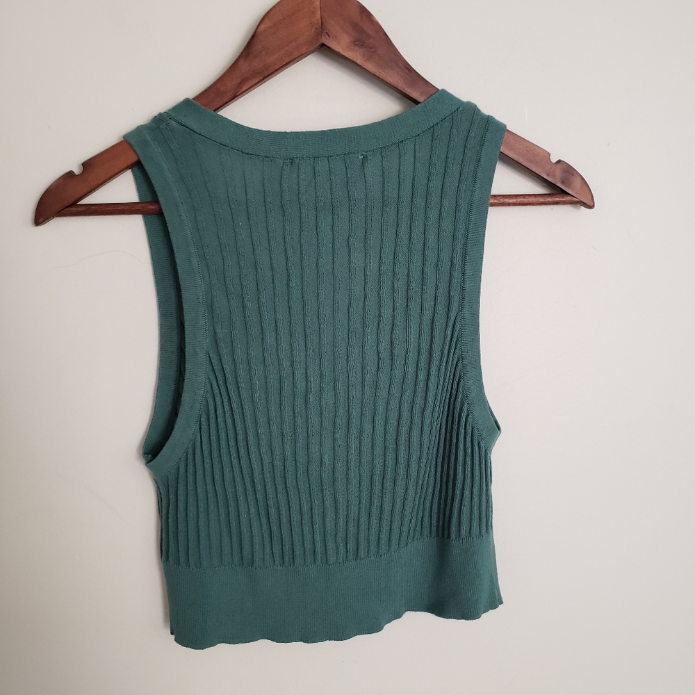 American Threads Teal Ribbed Button-Front Crop Top - Picture 4 of 8